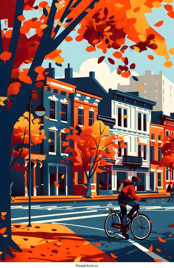 Fall Colors in the City With Cyclist