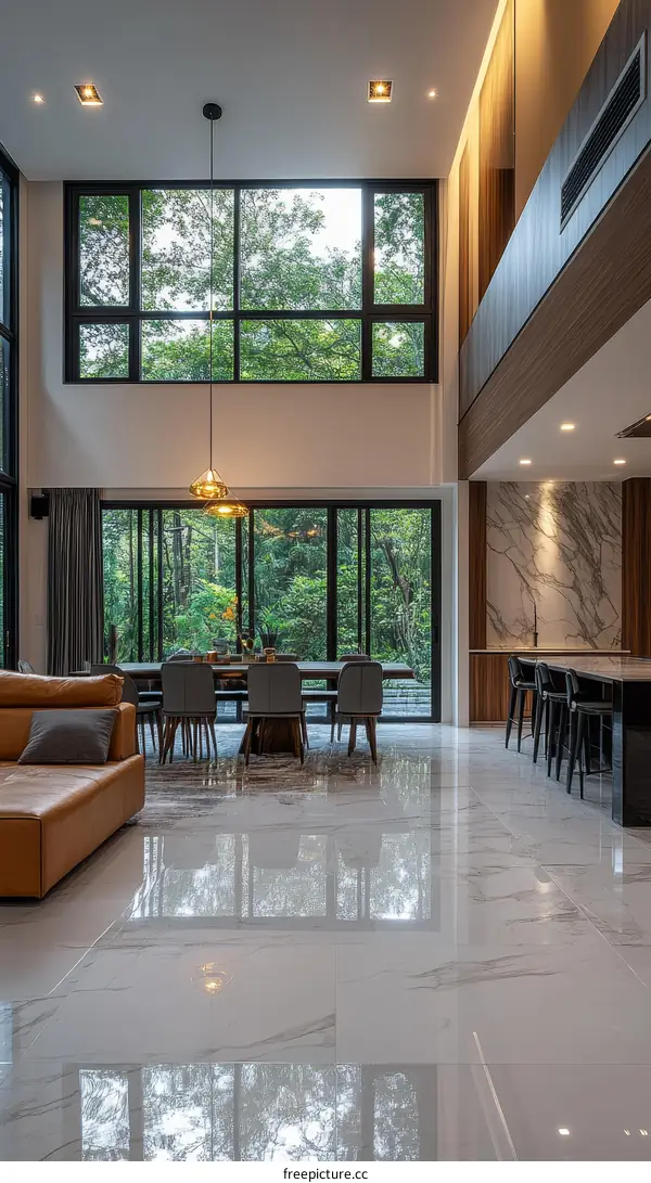 Modern Luxury Home Interior with Large Windows