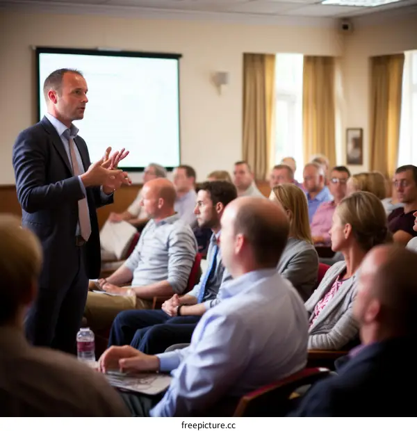 Businessman giving a presentation to a group of people