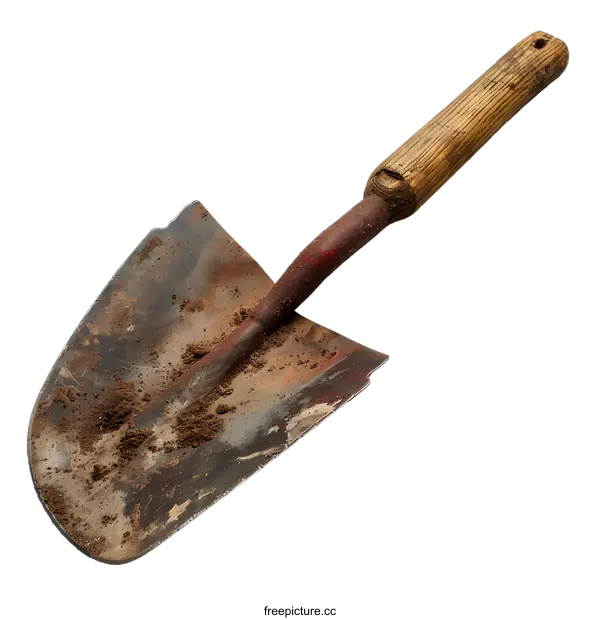 [Transparent Background PNG]Rusty Hand Trowel With Wooden Handle On A White Background