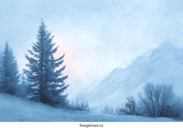 Winter Mountain Landscape with Snow-Covered Trees