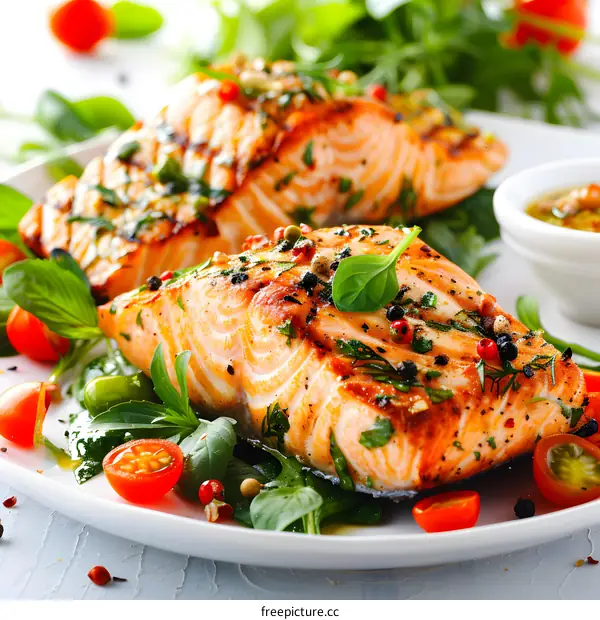 Grilled salmon with vegetables