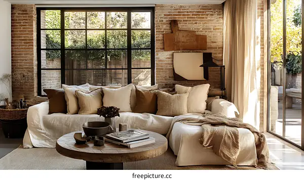 Modern Farmhouse Living Room with Exposed Brick