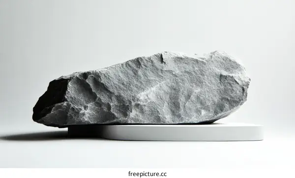 Modern Abstract Gray Stone Sculpture on a White Pedestal