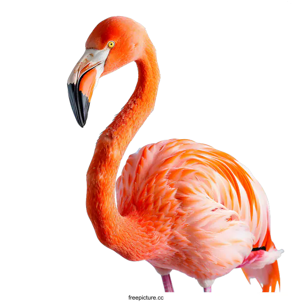 [Transparent Background PNG]A beautiful pink flamingo with its head turned to the left