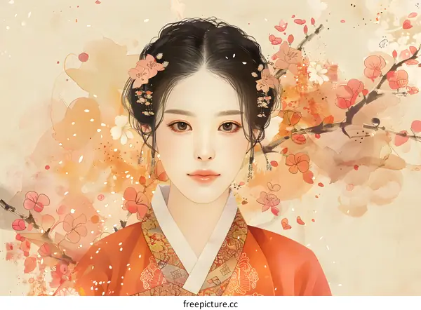 Portrait of a beautiful Korean woman in traditional dress