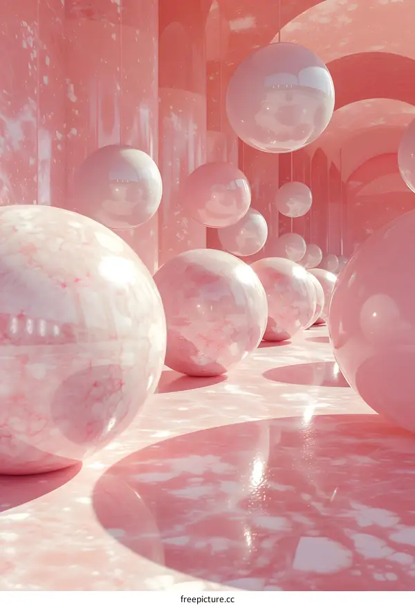 Pink and White Marbled Spheres in Pink Room
