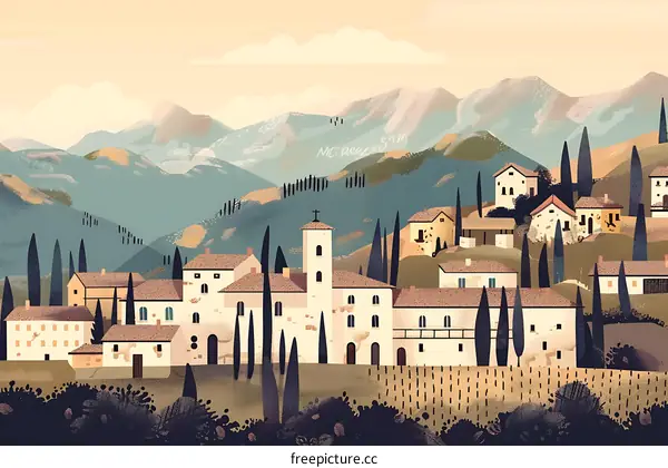Village in the Mountain Illustration