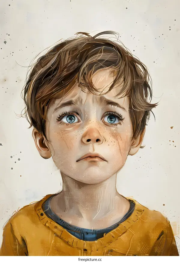 Portrait of a boy with freckles and blue eyes