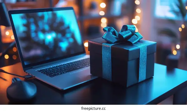 Laptop and Gift Box in Cozy Room
