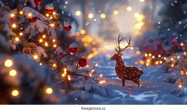 Reindeer in a Snowy Forest at Christmas