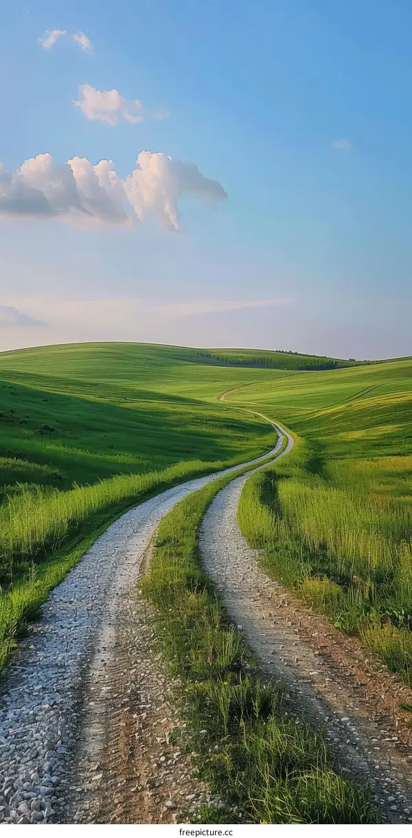 Country Road Through Verdant Rolling Countryside