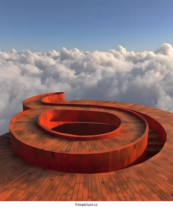 Spiral Wooden Structure Above the Clouds