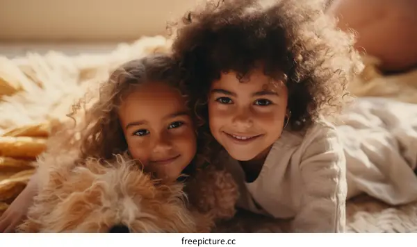 Two young girls with a dog