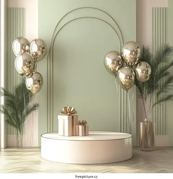 Elegant Gift Display Scene with Balloons