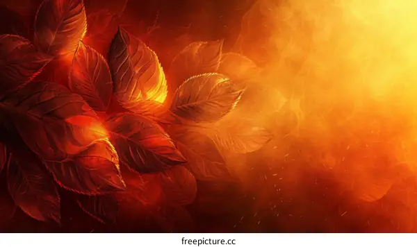 Glowing red and orange autumn leaves