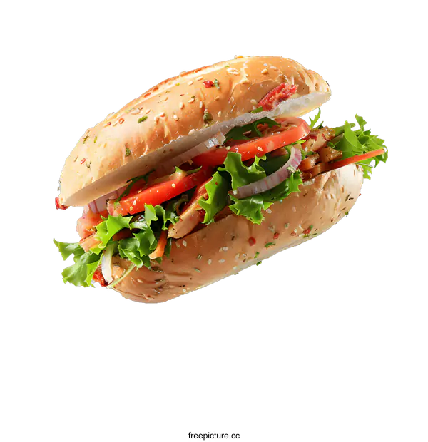 [Transparent Background PNG]Freshly Made Sub Sandwich with Toppings