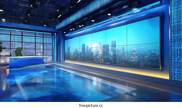 Modern Blue News Studio Virtual Set