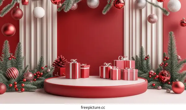 Christmas Holiday Red and White Festive Scene