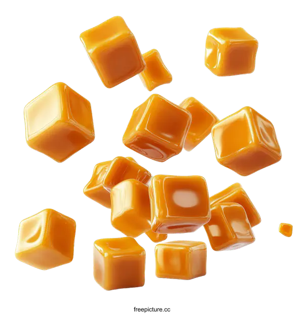 [Transparent Background PNG]Caramel Cubes Falling in Air