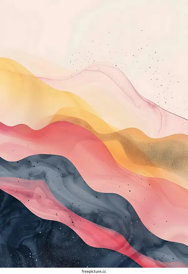 Abstract Watercolor Painting with Wavy Lines and Glittering Texture