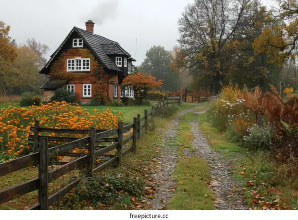 Charming cottage in a countryside surrounded by nature's vibrant colors