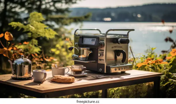 Enjoying a lakeside coffee with a view