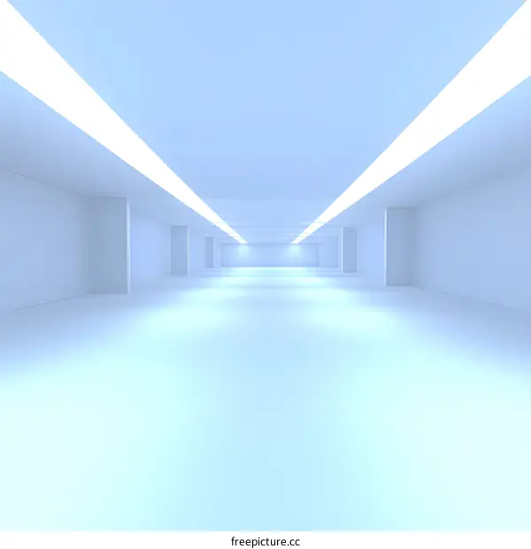 Empty White Room with Bright Lights and Straight Lines