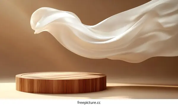 Elegant White Fabric Drape on Wooden Display