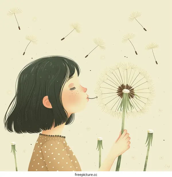 Little girl making a wish with a dandelion