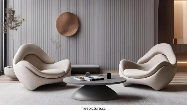 Modern Beige Armchairs and Coffee Table