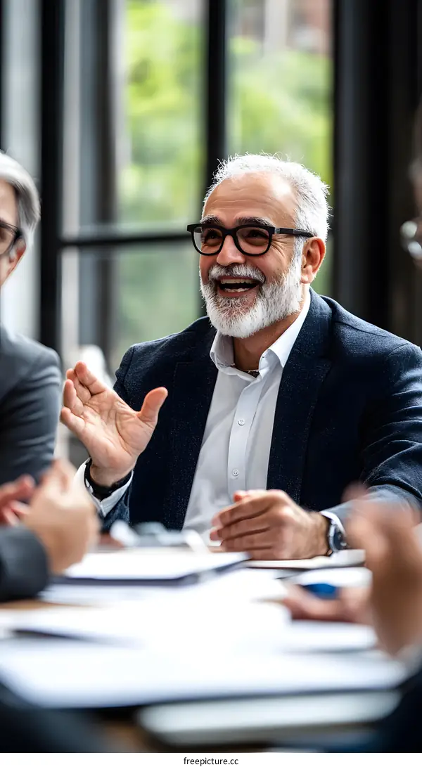 Smiling Businessman Talking in a Meeting