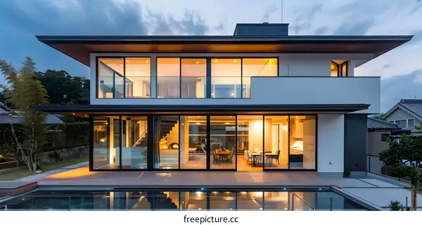 Modern Two Story House with Pool and Backyard