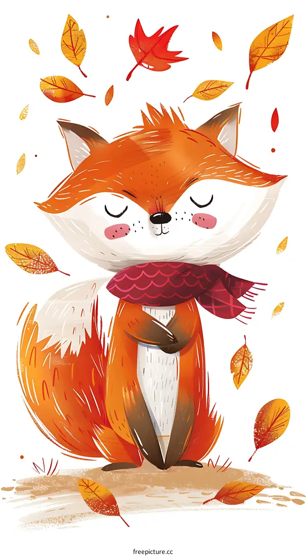 Cute Autumn Fox Illustration With Falling Leaves