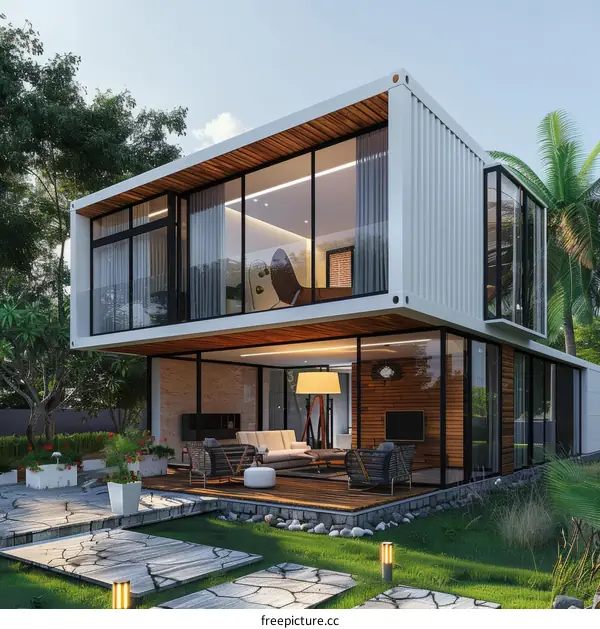 Modern Minimalist Two-Story Container Home With Glass Windows