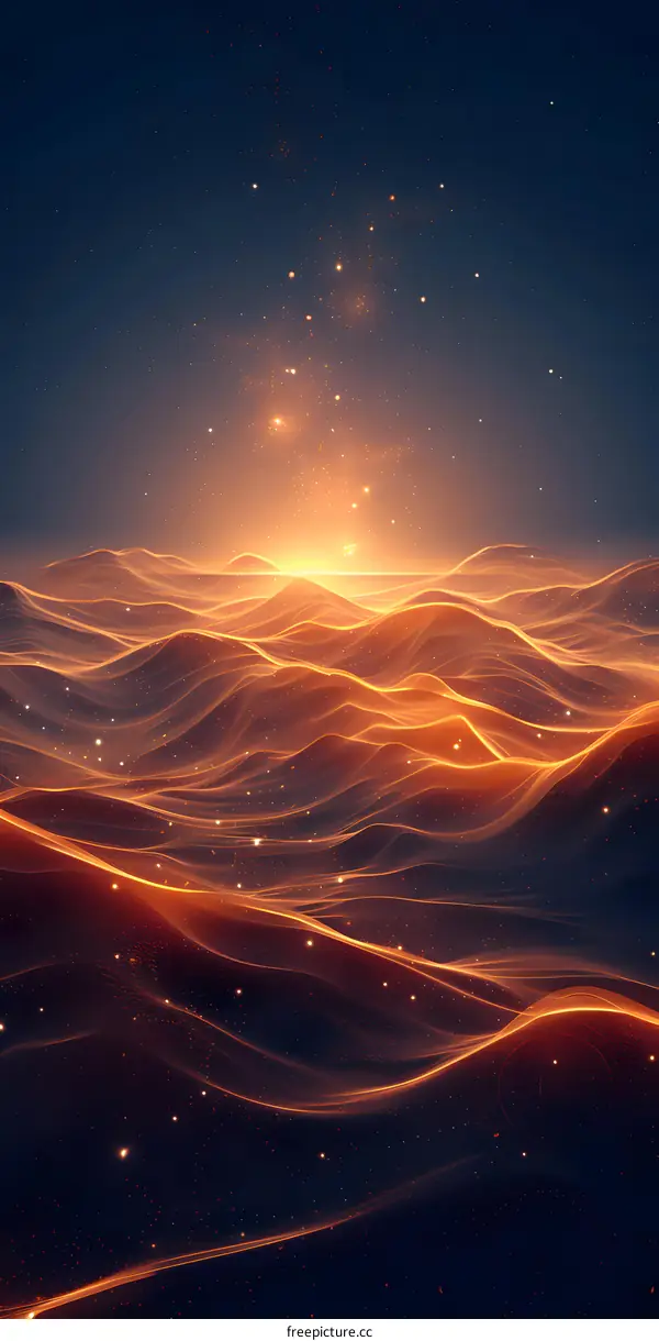 Golden hills and starry sky