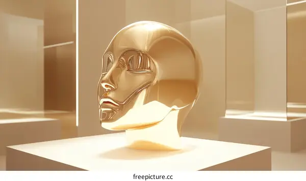 Golden Head Sculpture in Modern Minimalist Setting