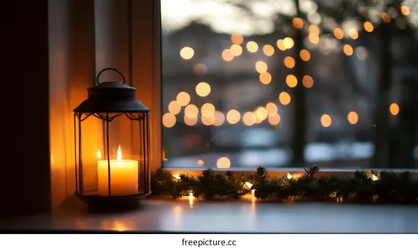 Warm Christmas Candle Lantern by the Window