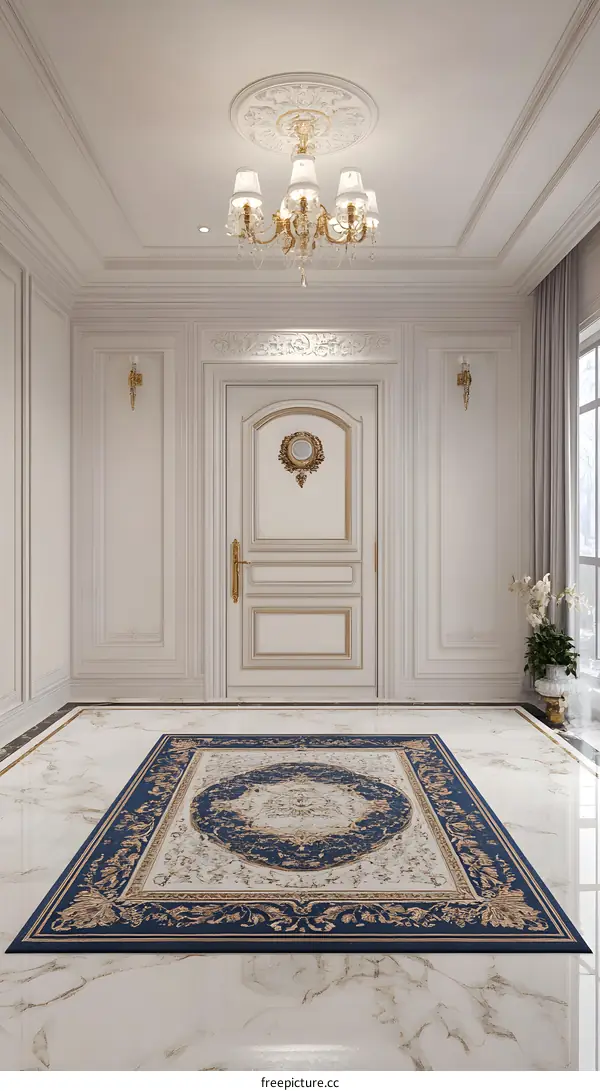 Luxury Interior Design with White Walls and Gold Trim