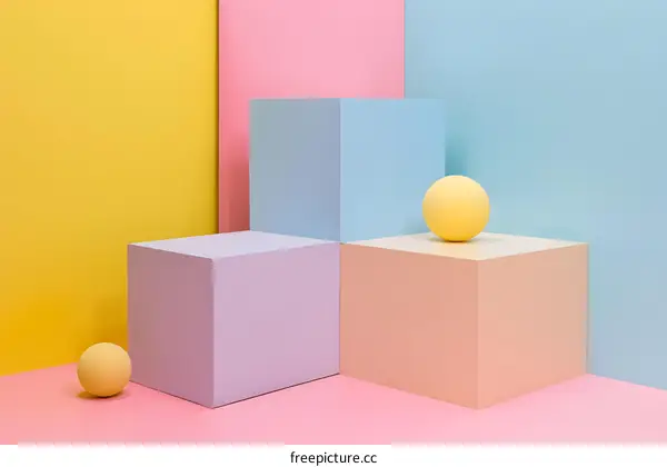 Abstract Pastel Color Background with Cube and Sphere