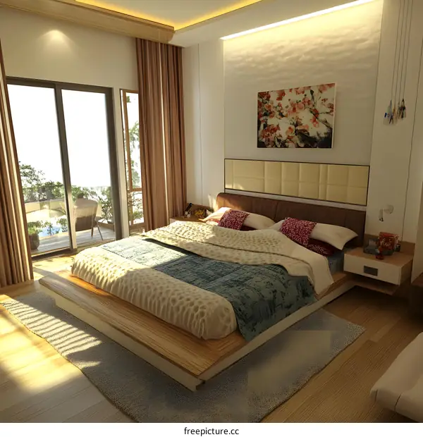 Modern Bedroom Interior Design with Platform Bed and Large Window