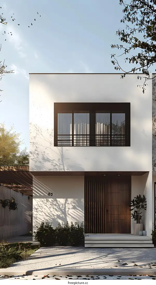 Modern Minimalist House Exterior Design with Wooden Door