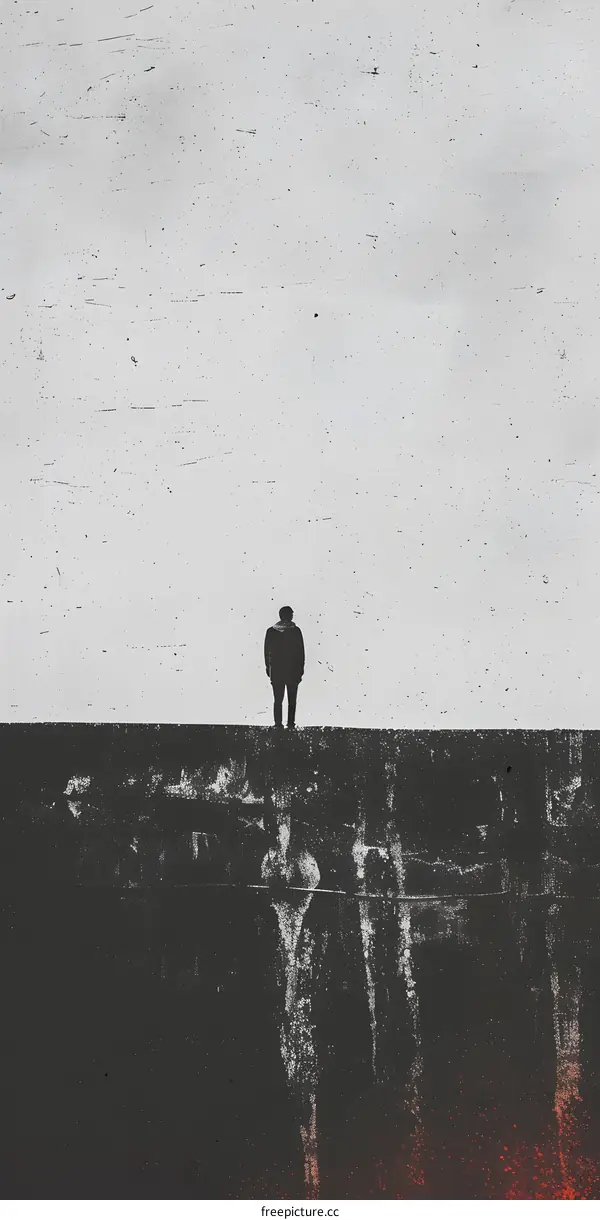 Silhouette of a Man Standing on the Edge of a Wall