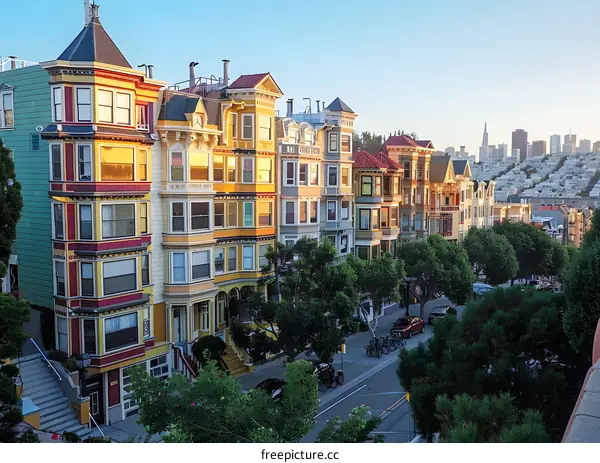Colorful Victorian Houses On San Francisco Hill