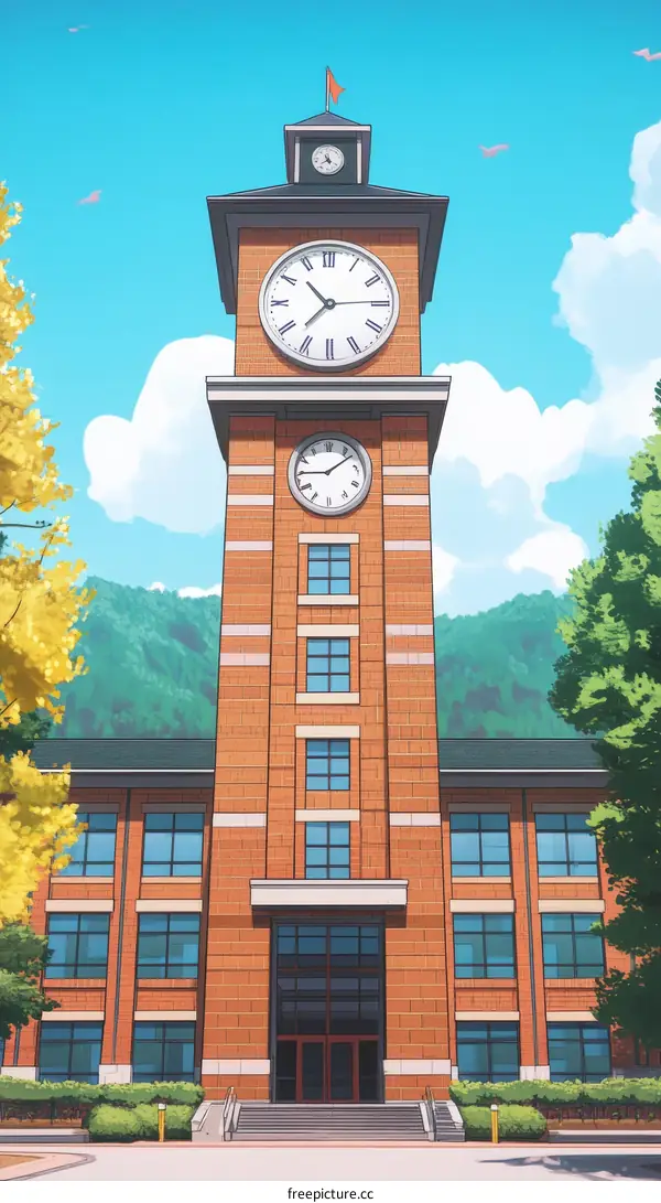Beautiful School Clock Tower Illustration