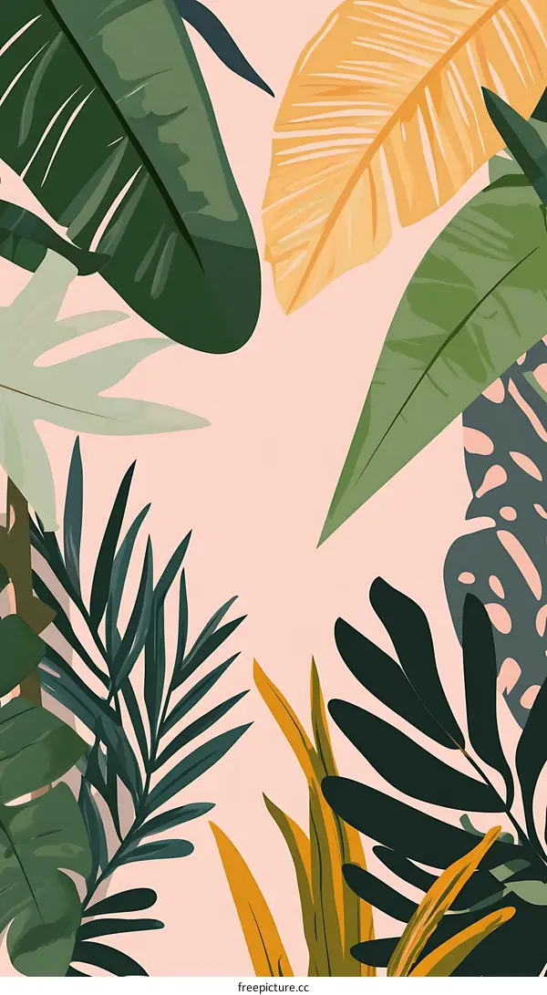 Tropical Leaves Pink Background Illustration