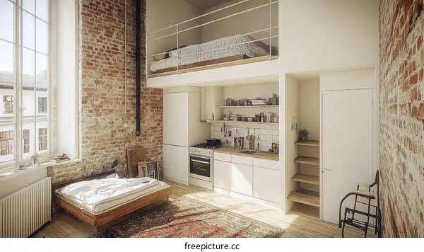 Small Loft Apartment with Exposed Brick Wall