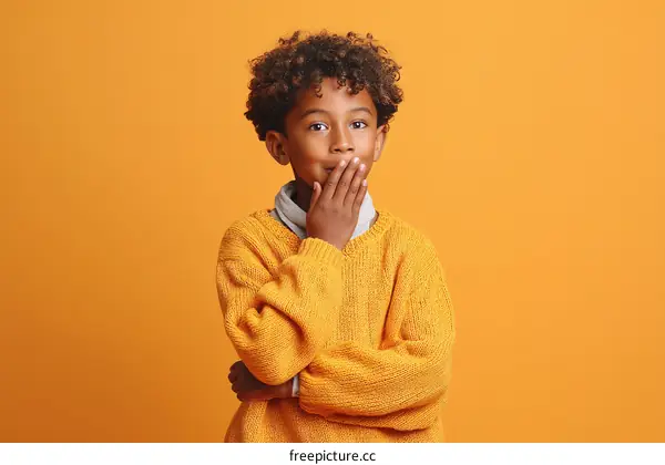 Portrait of a Surprised Black Child in a Mustard Yellow Sweater