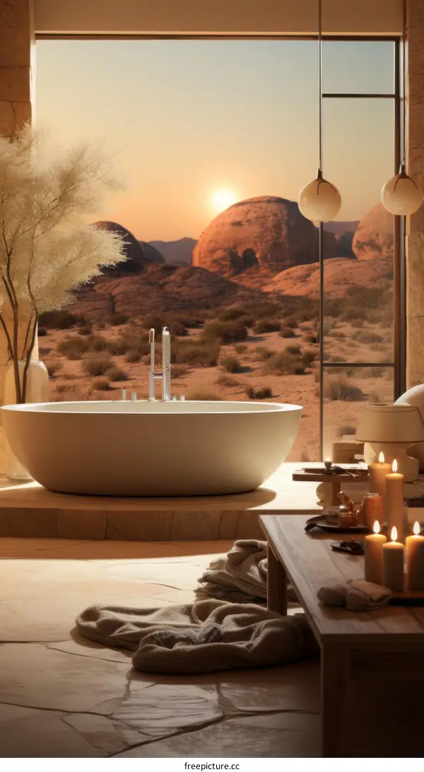 Luxury bathroom with a desert view