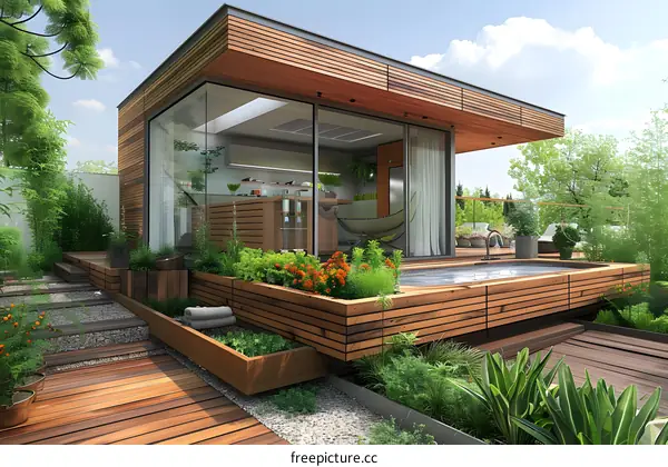 Modern Wooden House with Hot Tub and Garden